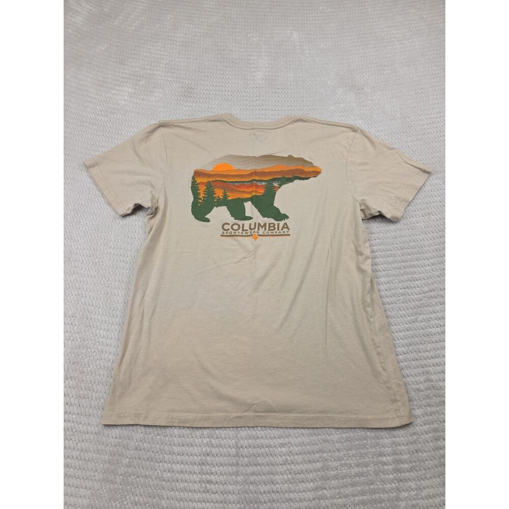 Columbia Shirt Mens Large Tan Bear Graphic Short Sleeve